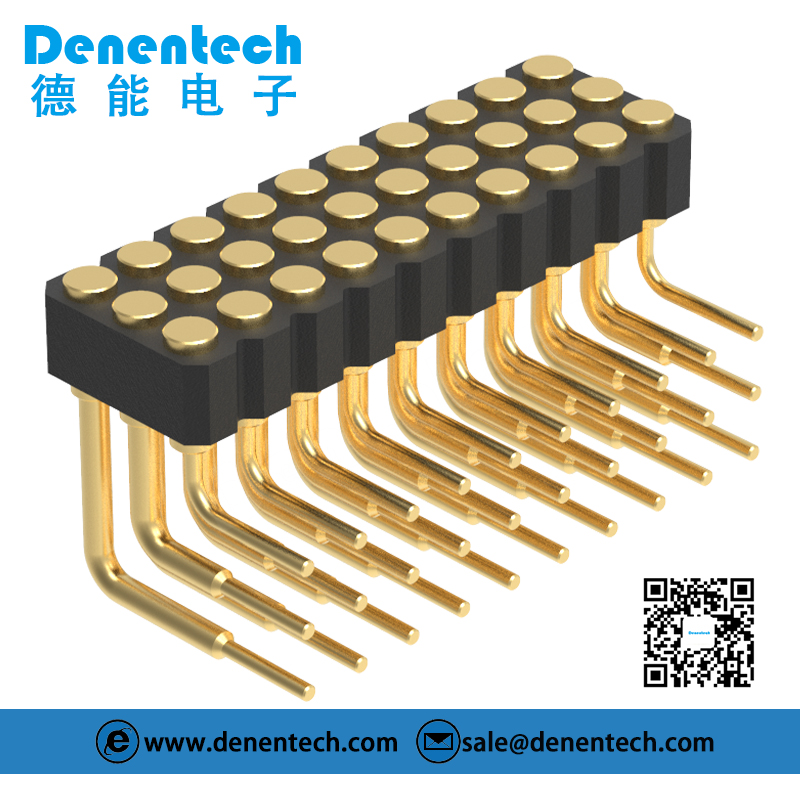 Denentech Factory direct supply 2.00MM  H2.5MM triple row female right angle pogo pin connector 